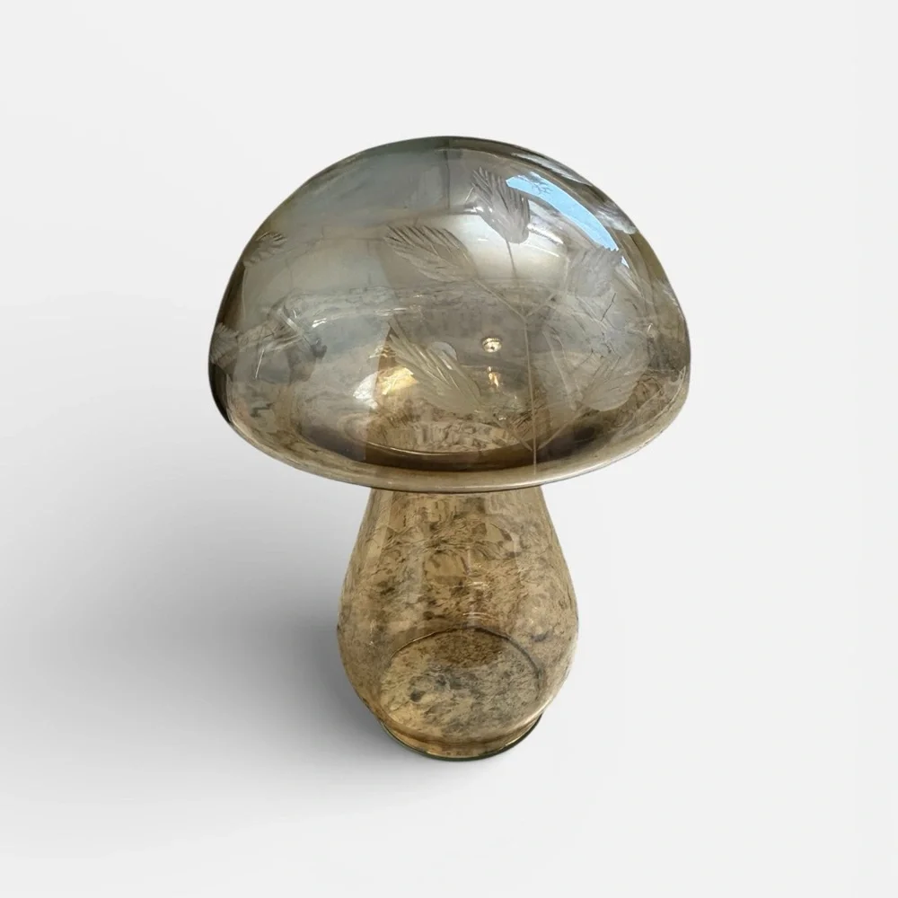 VTG iridescent blown glass etched mushroom sculpture - Picture 2 of 5